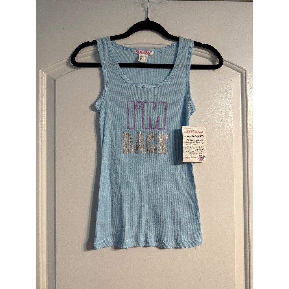 Emme Jordan Graphic Tank Top Medium Blue New Y2K I'm Back Better Than B4 Retro